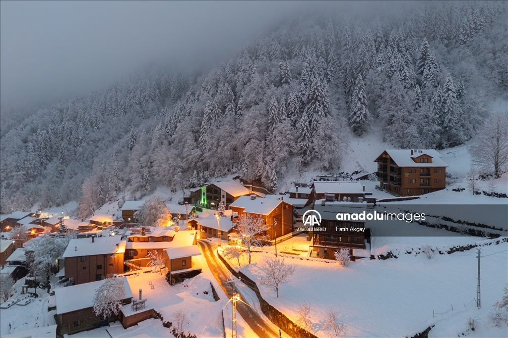 Snow blankets Lake Uzungol in Turkiye's Trabzon