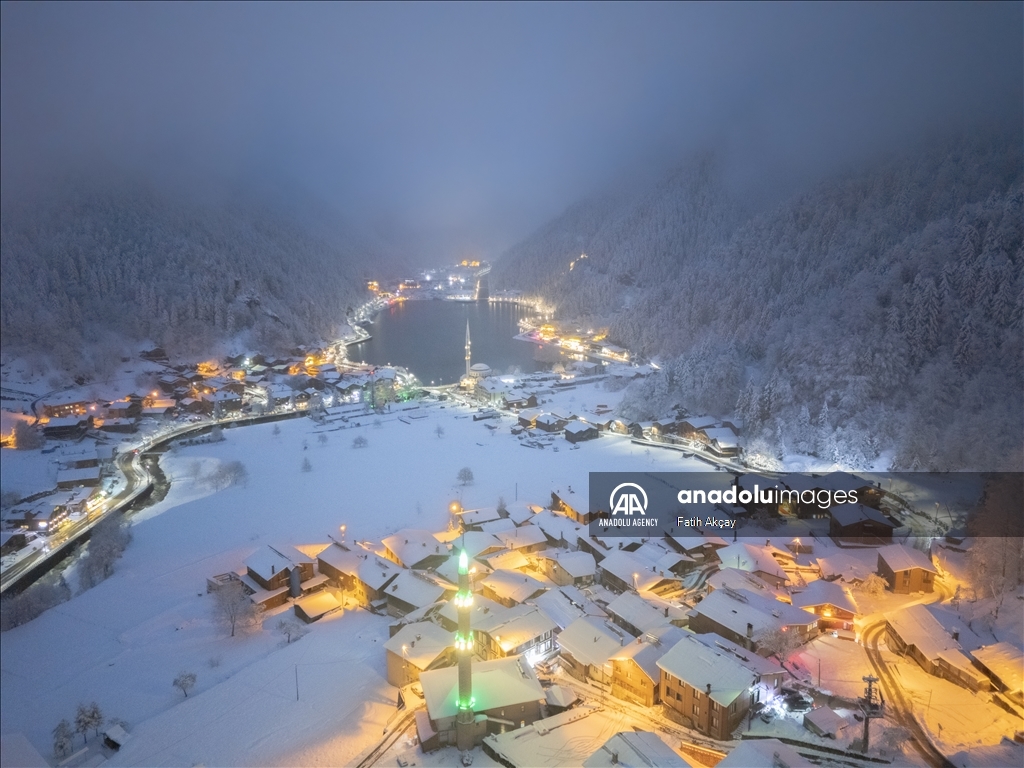 Snow blankets Lake Uzungol in Turkiye's Trabzon