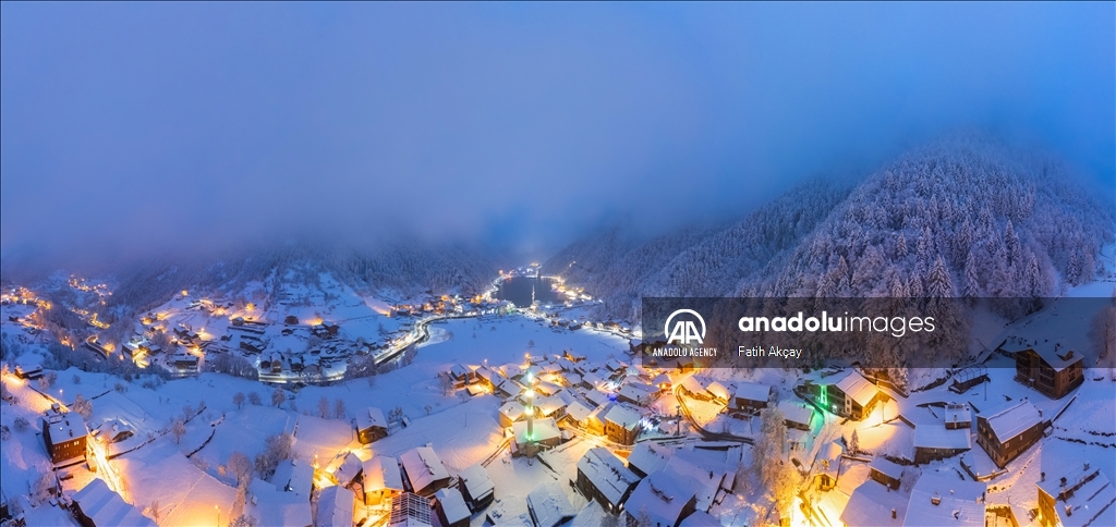 Snow blankets Lake Uzungol in Turkiye's Trabzon