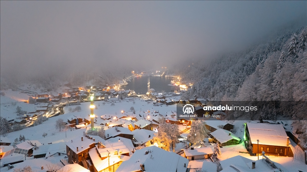 Snow blankets Lake Uzungol in Turkiye's Trabzon