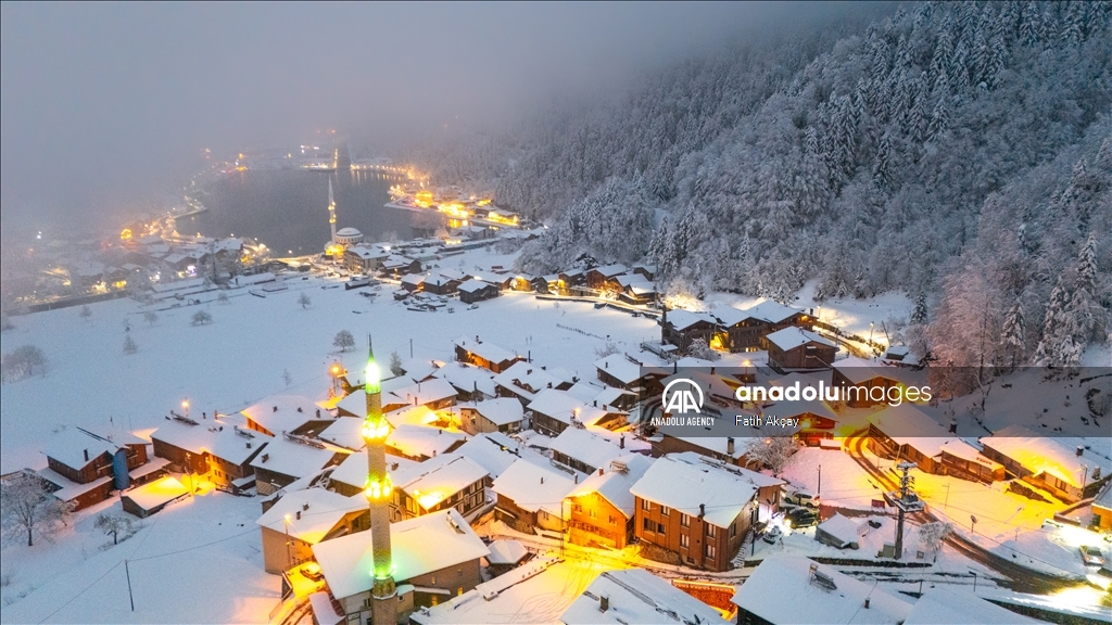 Snow blankets Lake Uzungol in Turkiye's Trabzon