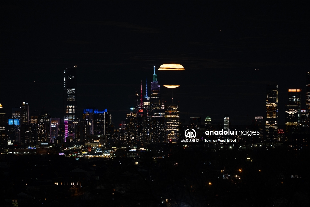 Pink Moon Rises in New York City