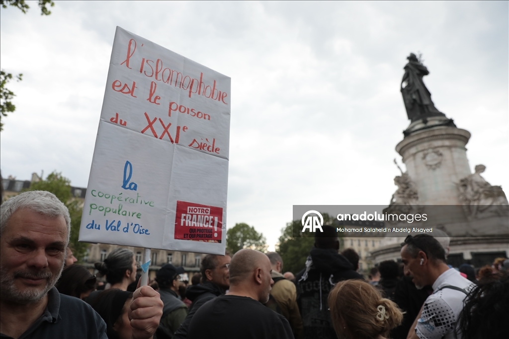 Protest in Paris against Islamophobia after mosque attack in Gard