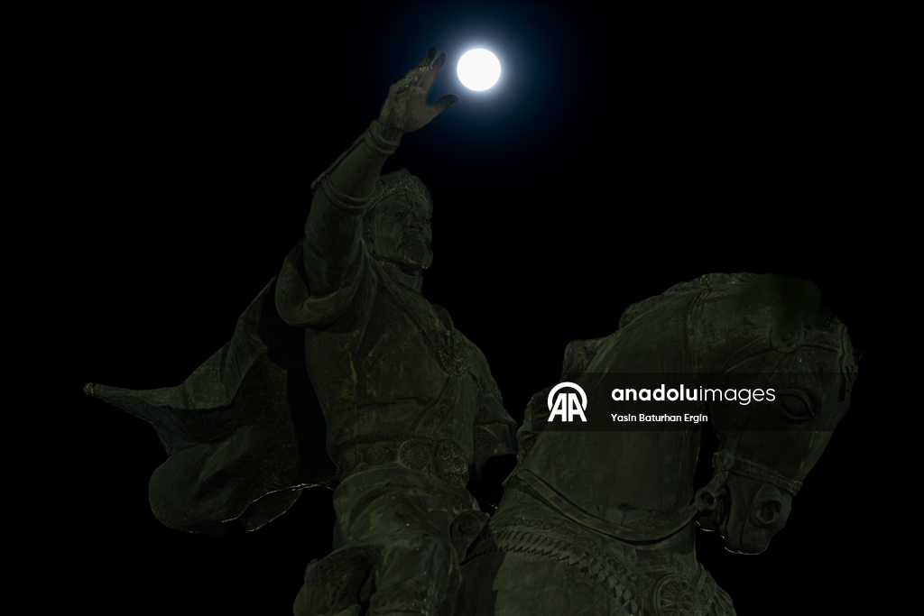 Full Moon, known as the "Full Flower Moon," rises over Tashkent