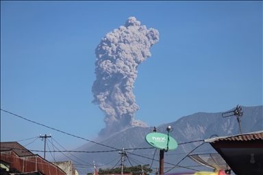 Volcanic ash spews from Mount Marapi