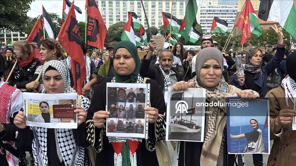برلين.. مظاهرة ضد هجوم إسرائيل على السفينة "مادلين"