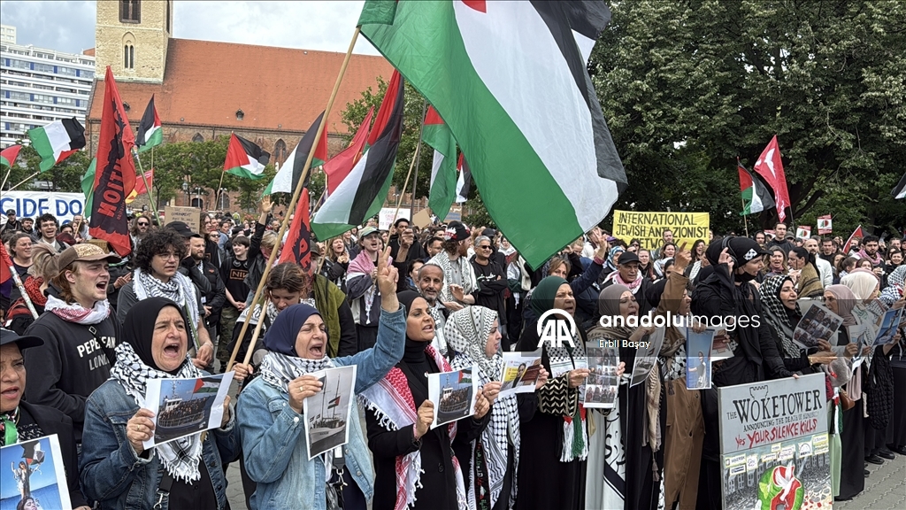 برلين.. مظاهرة ضد هجوم إسرائيل على السفينة "مادلين"