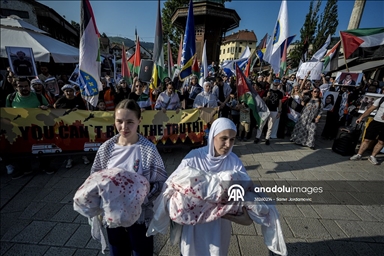 В столице Боснии и Герцеговины Сараево прошли акции протеста против атак Израиля на сектор Газа