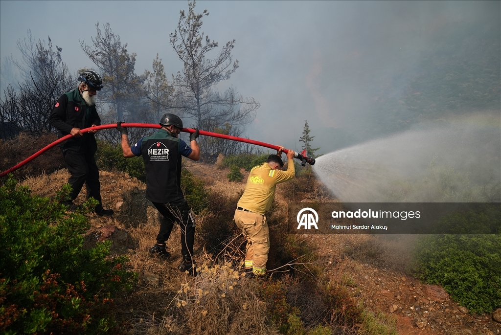 İzmir'in Menderes ve Seferihisar ilçelerinde çıkan orman yangınlarına müdahale sürüyor