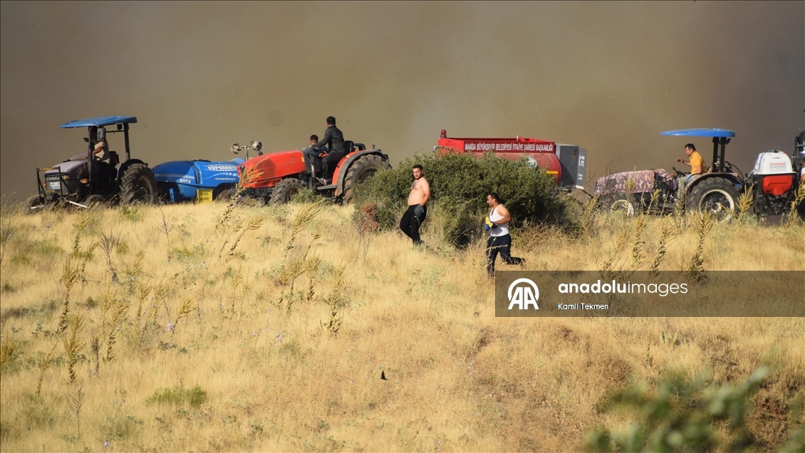 Manisa'nın Ahmetli ilçesinde çıkan orman yangınına müdahale ediliyor