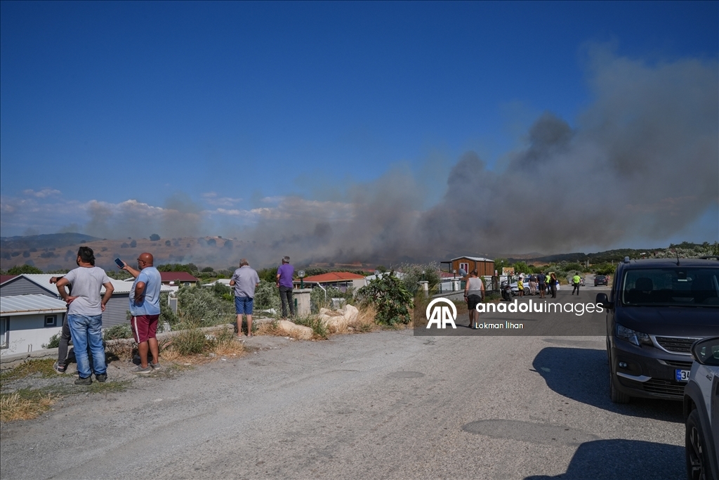 İzmir'de makilik alanda çıkan yangına müdahale ediliyor