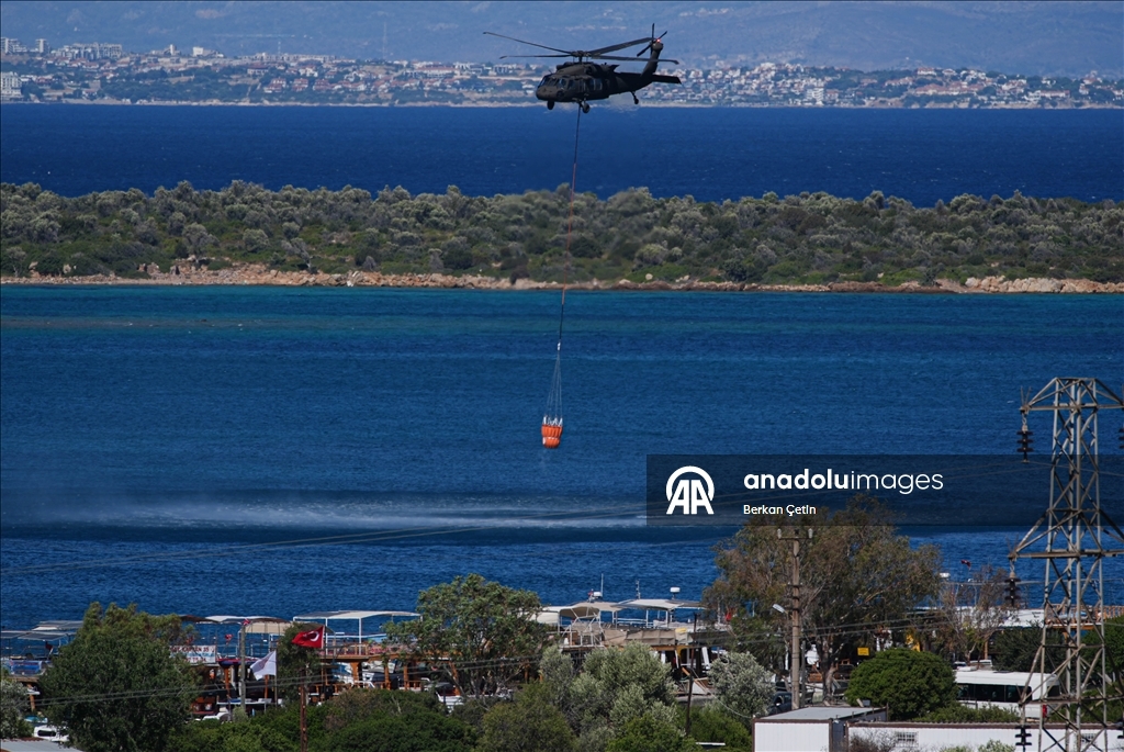 İzmir'in Çeşme ilçesinde çıkan orman yangınına müdahale sürüyor