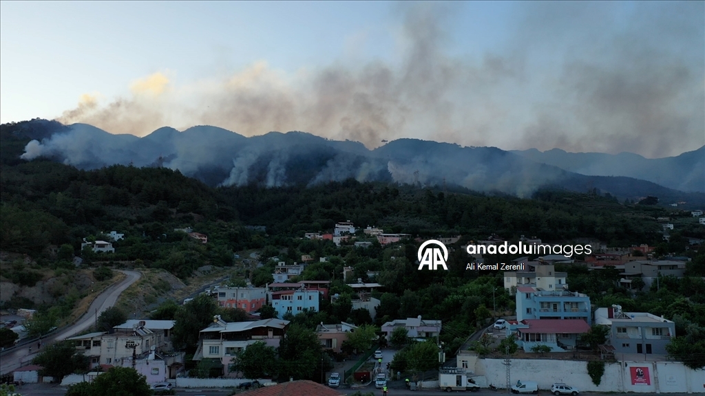 Hatay Dörtyol'da dün çıkan orman yangınına müdahale sürüyor