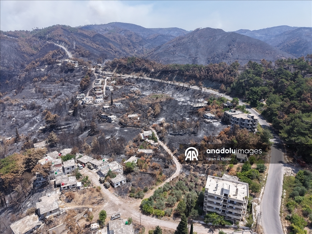 Lazkiye kırsalında orman yangınının yol açtığı hasar havadan görüntülendi