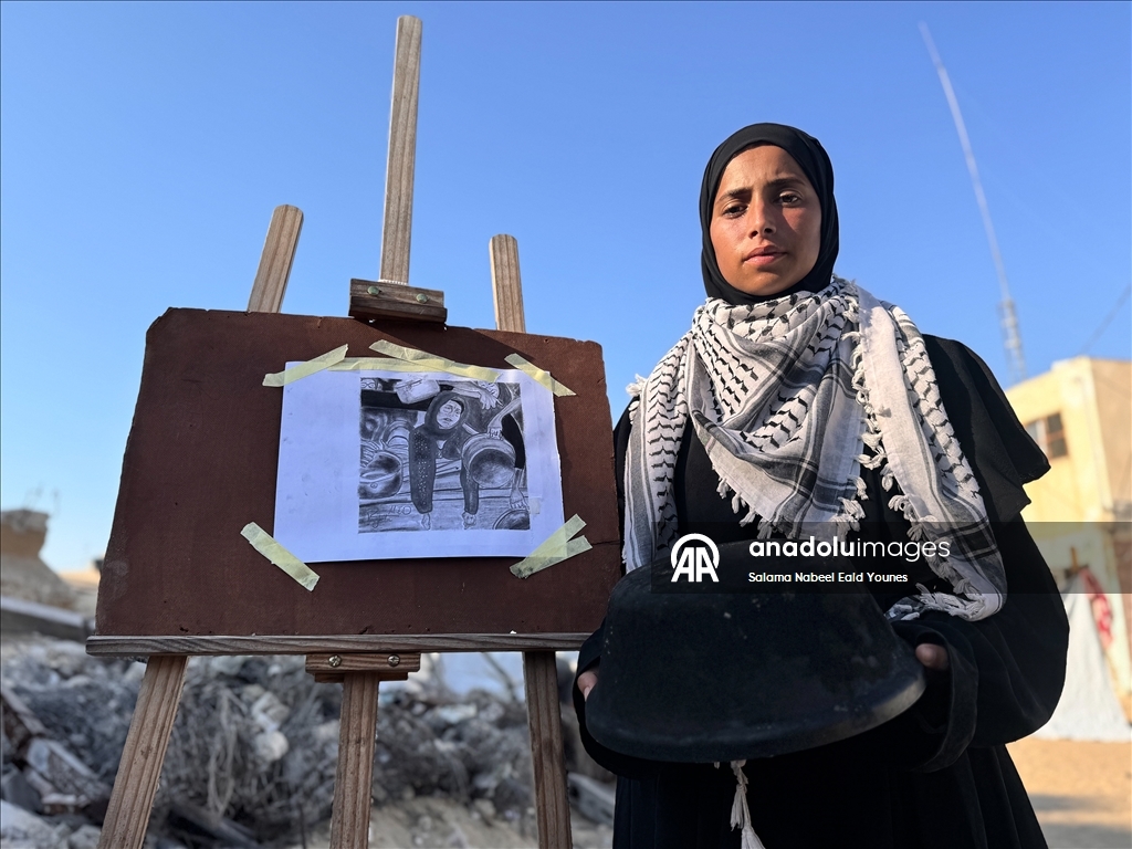 Gazzeli ressam, tencere isiyle halkının yaşadığı acıları yansıtıyor