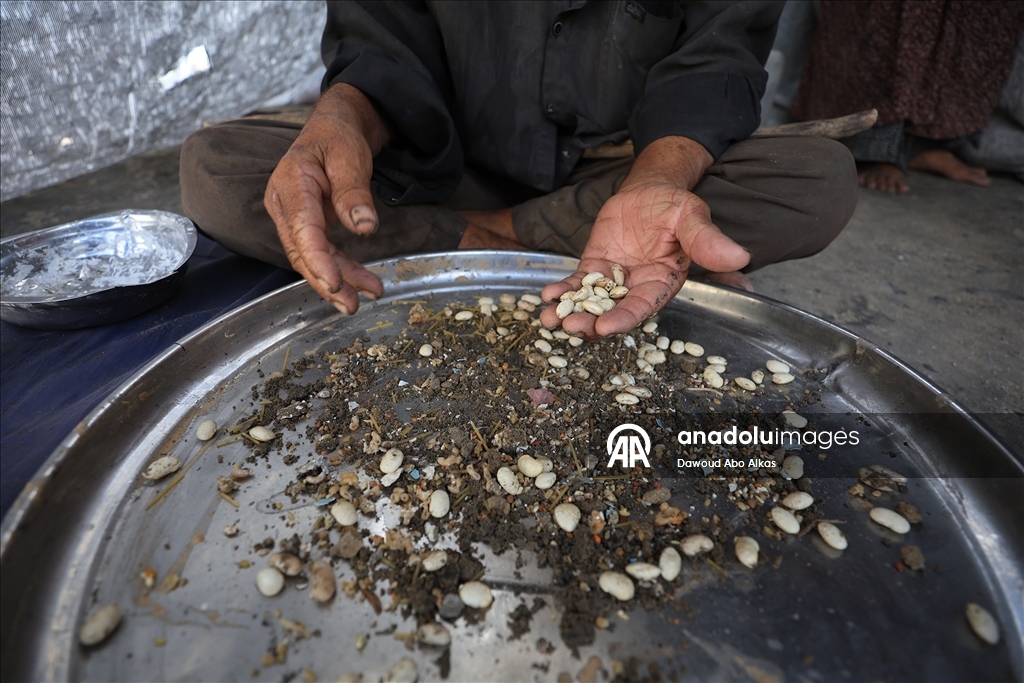 İsrail'in açlığa mahkum ettiği Gazzeliler, atık yemeklerle karınlarını doyurmaya çalışıyor