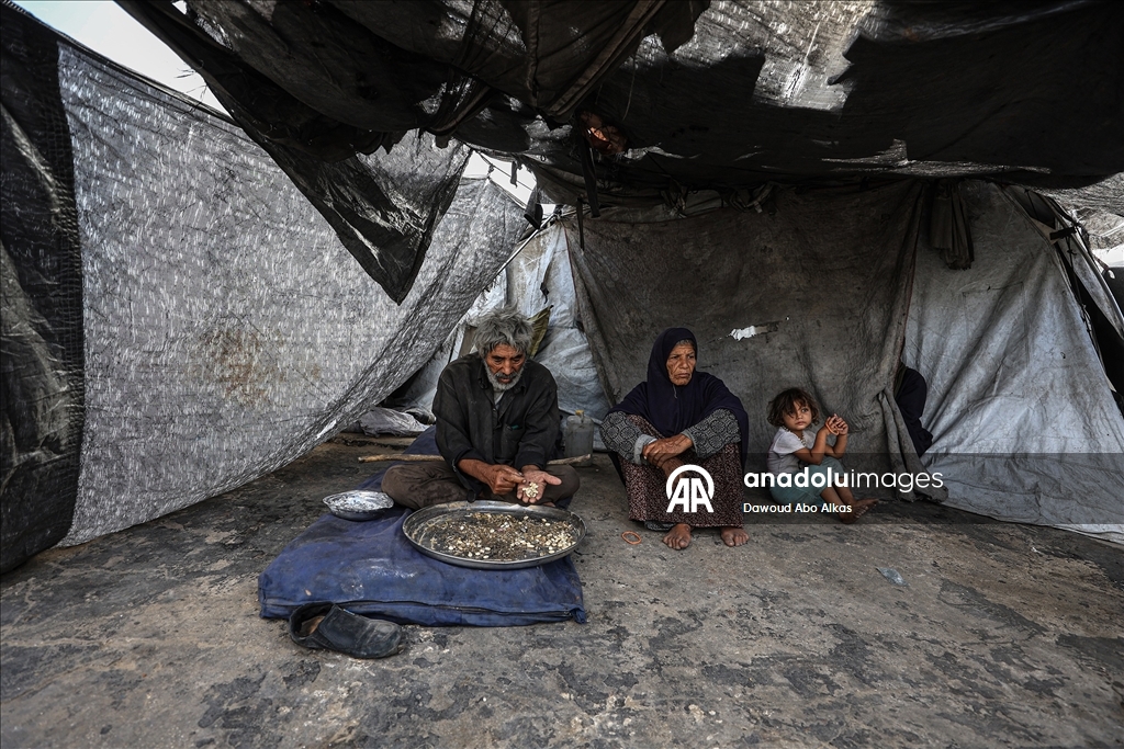 İsrail'in açlığa mahkum ettiği Gazzeliler, atık yemeklerle karınlarını doyurmaya çalışıyor