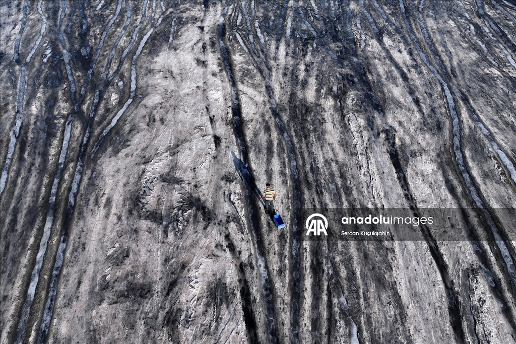 Dedesinin yolundan giderek Palas Tuzla Gölü'nden geleneksel yöntemlerle tuz çıkarıyor