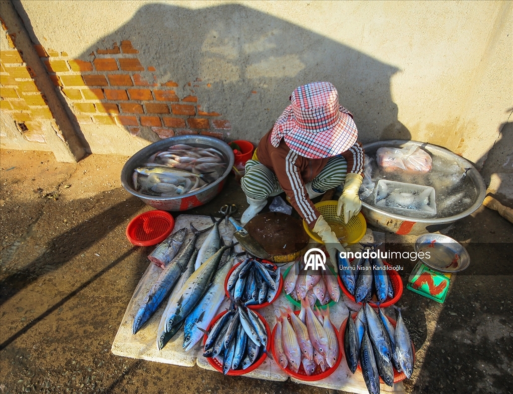 Vietnam’ın Khanh Hai kasabasındaki balıkçı köyünde bölgenin en büyük deniz ürünleri pazarı kuruluyor