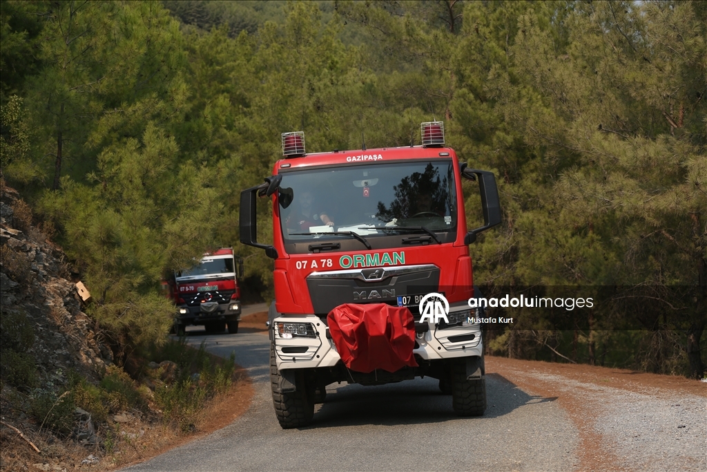Antalya'nın Alanya ilçesinde ormanlık alanlarda çıkan yangınlara müdahale sürüyor