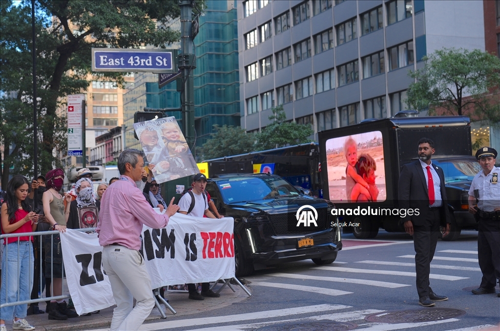 Сторонники Палестины организовали акцию протеста против выступления Нетаньяху на 80-й сессии Генассамблеи ООН