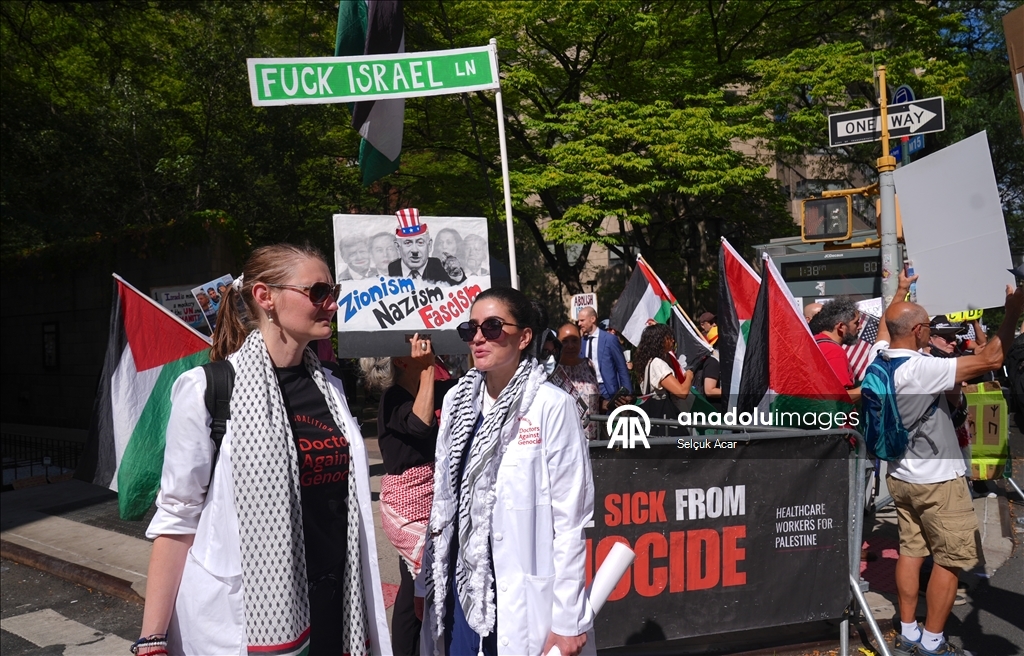 Сторонники Палестины организовали акцию протеста против выступления Нетаньяху на 80-й сессии Генассамблеи ООН