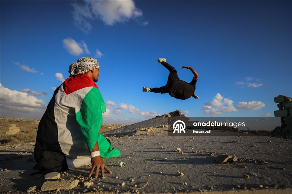 Young Gazan athletes turn war ruins into a parkour arena