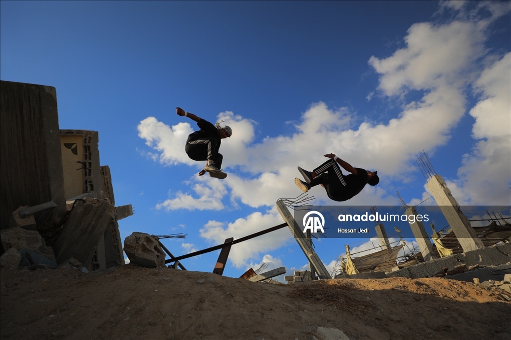 Young Gazan athletes turn war ruins into a parkour arena