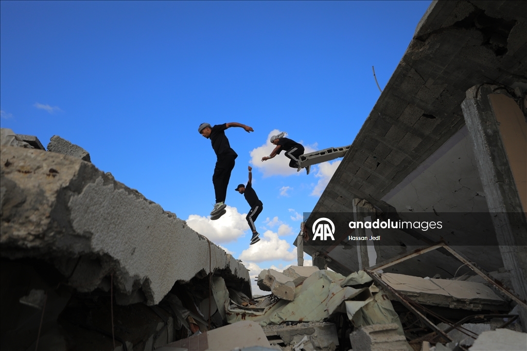 Young Gazan athletes turn war ruins into a parkour arena
