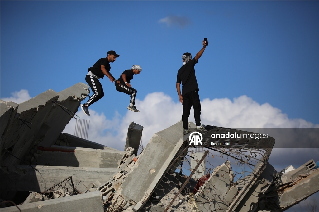 Young Gazan athletes turn war ruins into a parkour arena