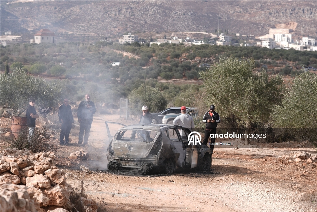 الضفة.. مستوطنون إسرائيليون يحرقون مركبات فلسطينية في ترمسعيا