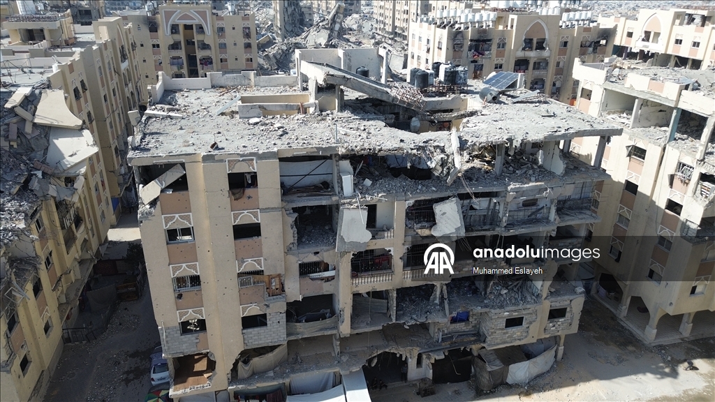 İsrail saldırılarının ardından Han Yunus kentindeki yıkım havadan görüntülendi