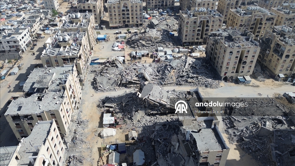 İsrail saldırılarının ardından Han Yunus kentindeki yıkım havadan görüntülendi