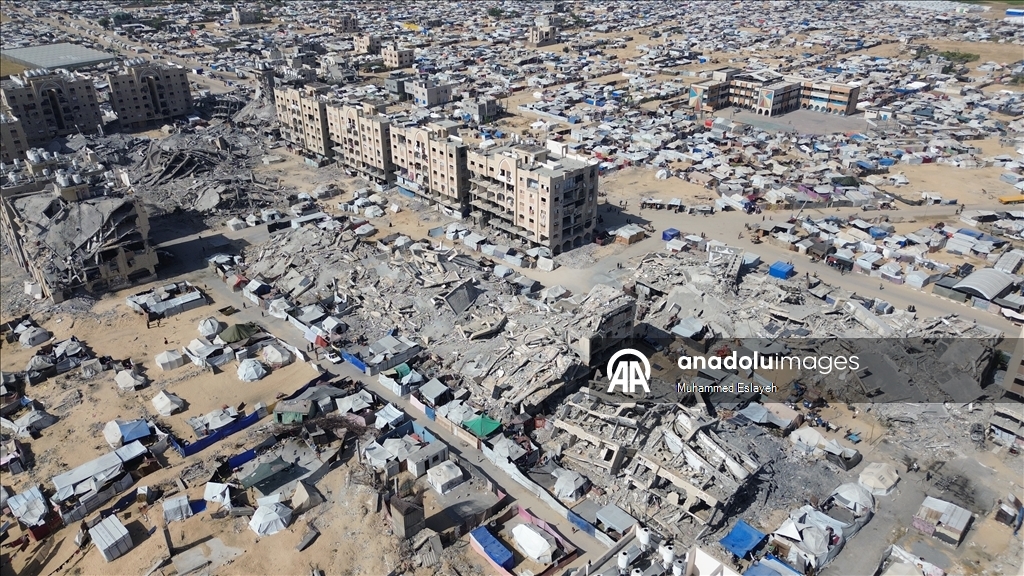 İsrail saldırılarının ardından Han Yunus kentindeki yıkım havadan görüntülendi