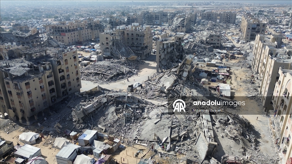 İsrail saldırılarının ardından Han Yunus kentindeki yıkım havadan görüntülendi