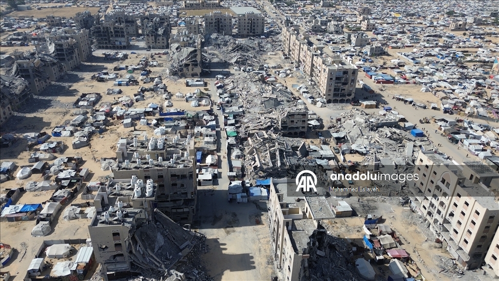İsrail saldırılarının ardından Han Yunus kentindeki yıkım havadan görüntülendi