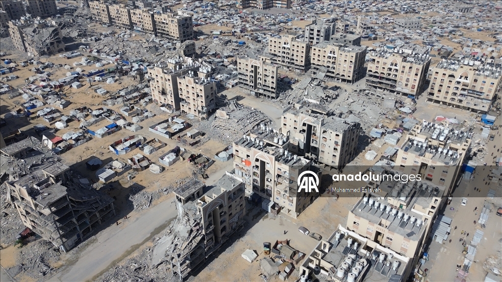 İsrail saldırılarının ardından Han Yunus kentindeki yıkım havadan görüntülendi