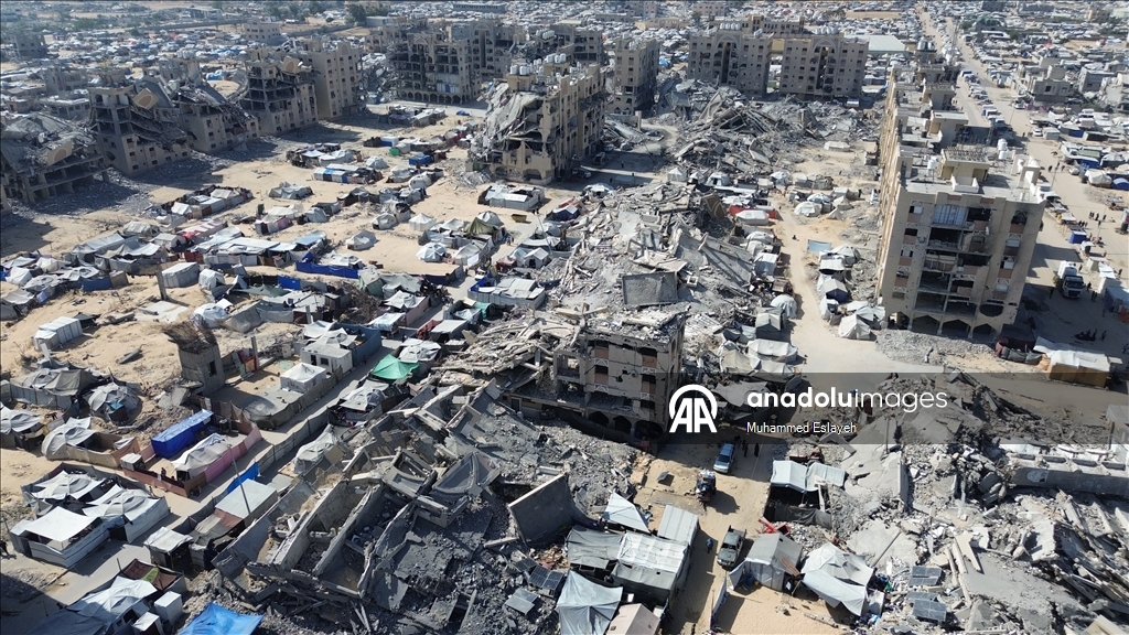 İsrail saldırılarının ardından Han Yunus kentindeki yıkım havadan görüntülendi