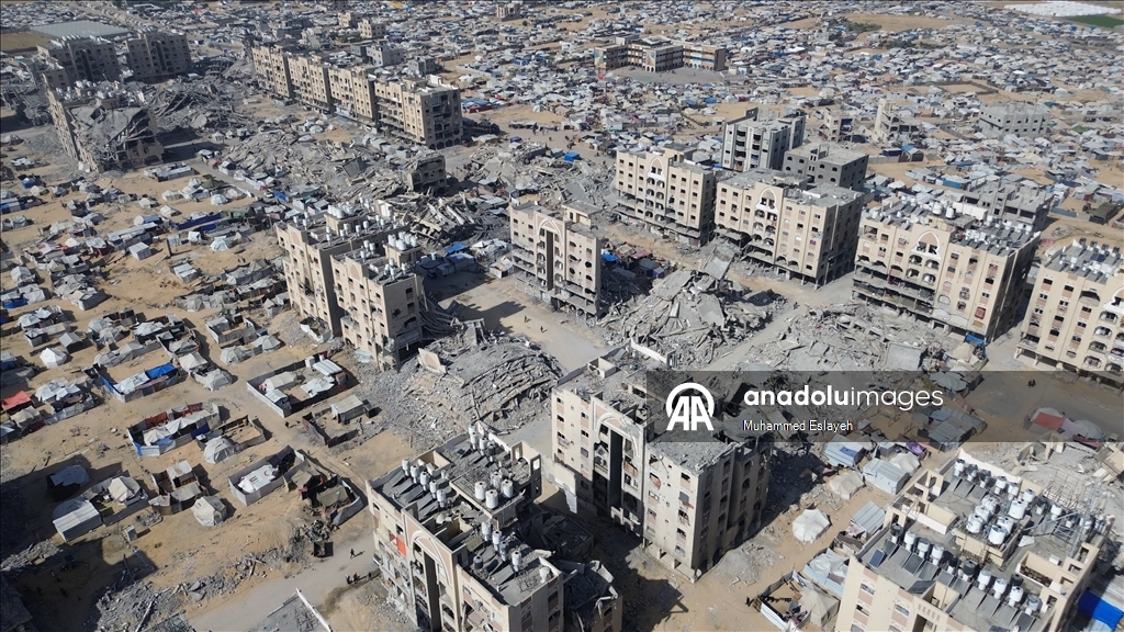 İsrail saldırılarının ardından Han Yunus kentindeki yıkım havadan görüntülendi