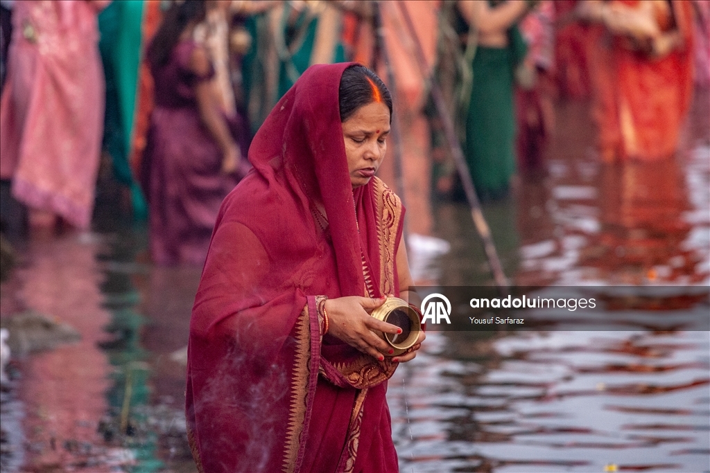 Usha Arghya ritual performed during Chhath Puja festival in India