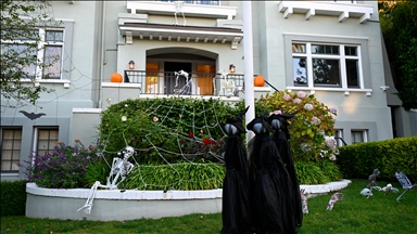 Decorated Halloween houses in San Francisco's Presidio Terrace