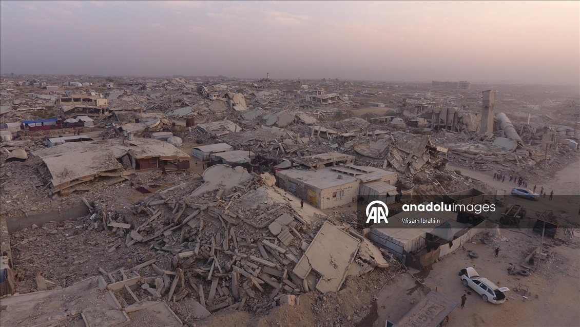 İsrail'in Gazze’nin batısındaki Şeyh Aclin Mahallesi'nde bıraktığı yıkım havadan görüntülendi