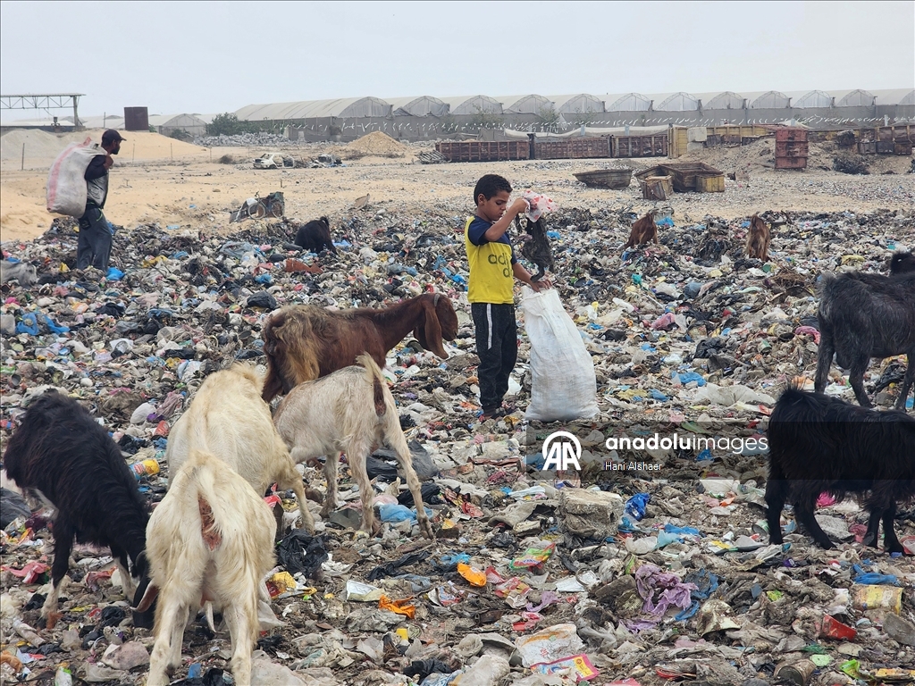 Gazze'de çocuklar, gıda ve temel ihtiyaç malzemeleri bulmak için çöp yığınlarını arıyor
