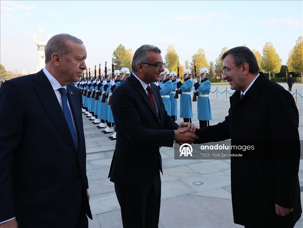 Cumhurbaşkanı Erdoğan, KKTC Cumhurbaşkanı Erhürman'ı resmi törenle karşıladı