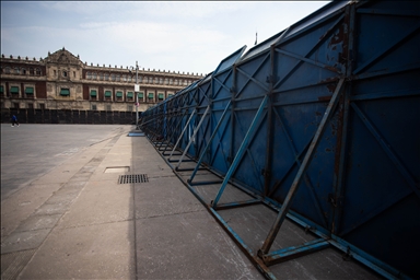 Security fences installed around the National Palace ahead of upcoming demonstrations in Mexico City