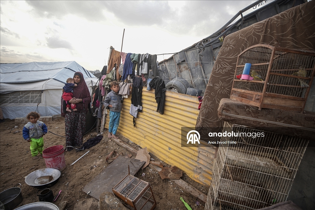 Gazze'de yerinden edilmiş Filistinli aileler kışı yıpranmış çadırlarla karşılıyor