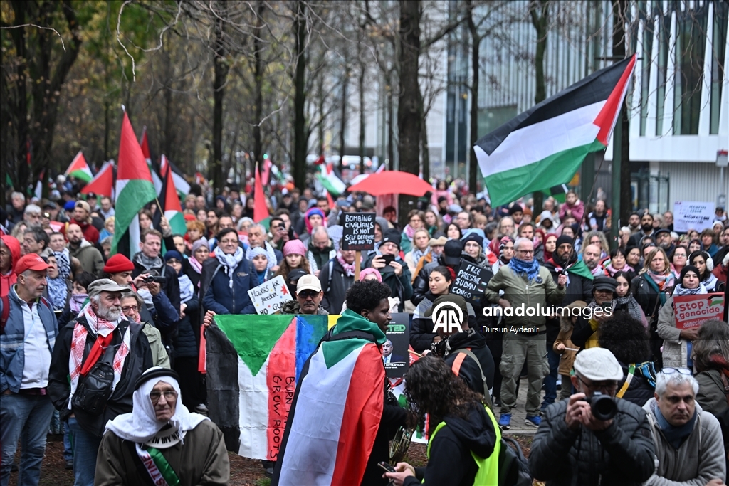 بروكسل.. آلاف يتظاهرون للمطالبة بحصار عسكري شامل على إسرائيل