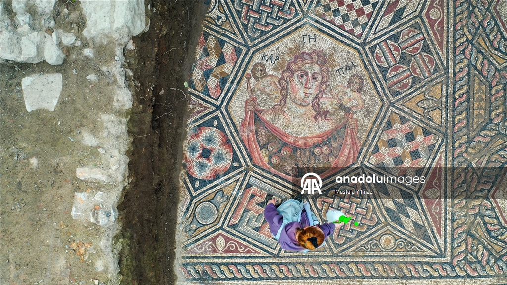 Ancient floor mosaic belonging to 3rd-century unearthed in Turkiye's Iznik