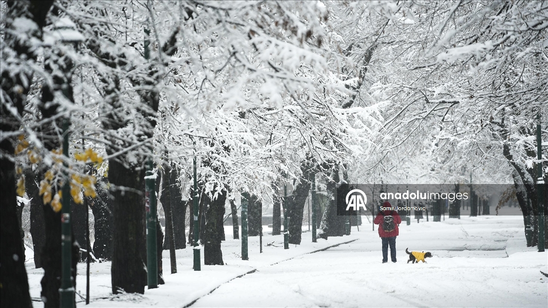 Bosna Hersek'in başkenti Saraybosna, kar yağışıyla beyaza büründü