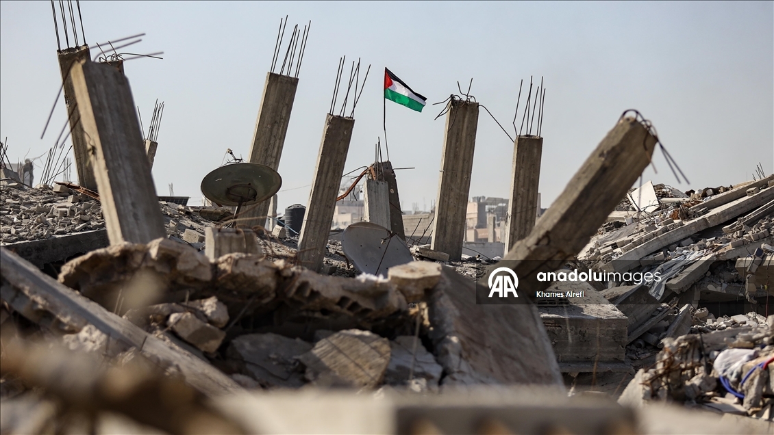 Palestinians try to survive in makeshift tents on top of rubbles of destroyed buildings in Gaza